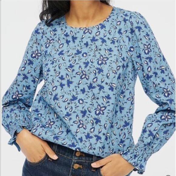 J.Crew Women’s Blue Floral Poplin Blouse Sz Large - Picture 1 of 9